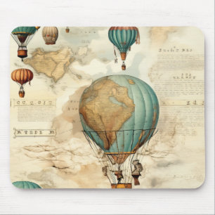 Tapis De Souris Globe Ancien Ballon à Air Chaud Carte Antique