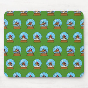 Tapis De Souris Globe de neige avec un moineau mignon jouant au so