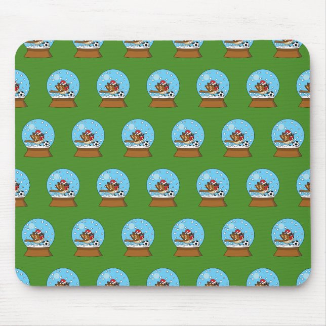 Tapis De Souris Globe de neige avec un moineau mignon jouant au so (Devant)