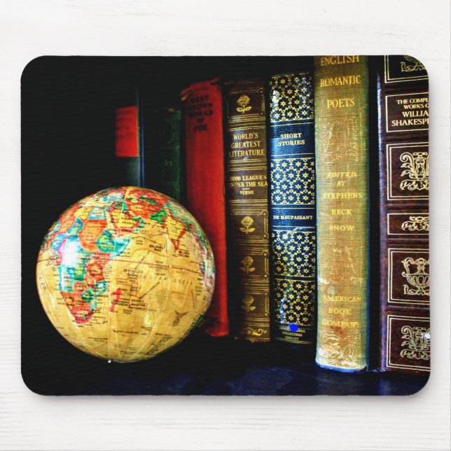 Tapis De Souris Globe et livres vintages (Devant)