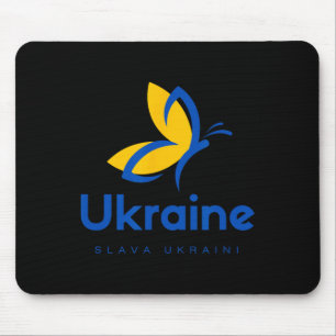 Tapis De Souris Gloire au papillon du drapeau ukrainien bleu et ja