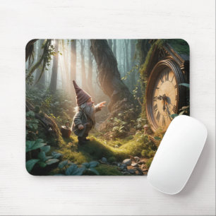 Tapis De Souris Gnome De Forêt Avec Ancienne Horloge