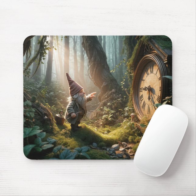 Tapis De Souris Gnome De Forêt Avec Ancienne Horloge (Avec souris)