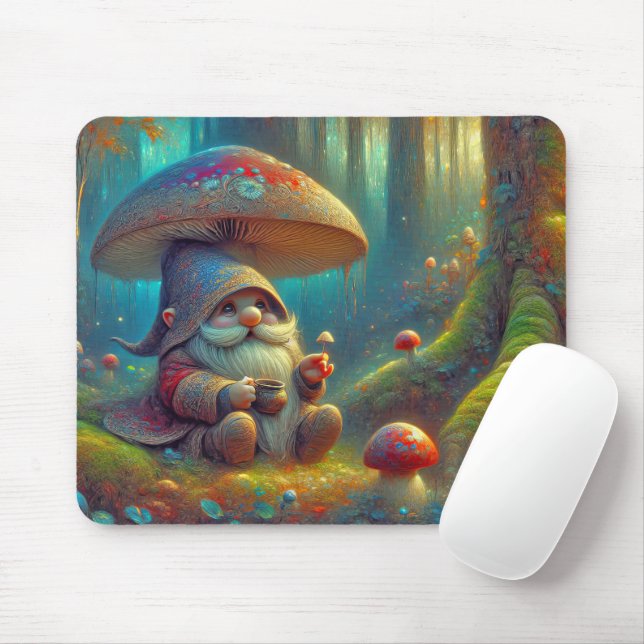 Tapis De Souris Gnome de forêt sous un champignon (Avec souris)