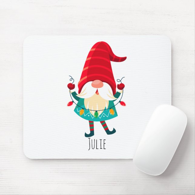 Tapis De Souris Gnome de Noël avec lumières de Noël (Avec souris)