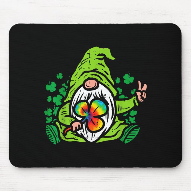 Tapis De Souris Gnome Tie Dye Shamrock Clover St Patricks Day Hipe (Devant)