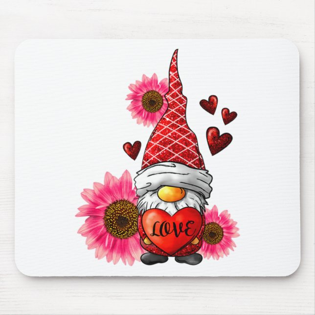 Tapis De Souris Gnome Valentines Day Cute Gnome Heart Leopard Sunf (Devant)