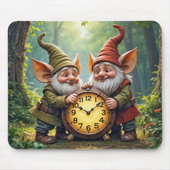 Tapis De Souris Gnomes Forestiers Avec Ancienne Horloge (Devant)