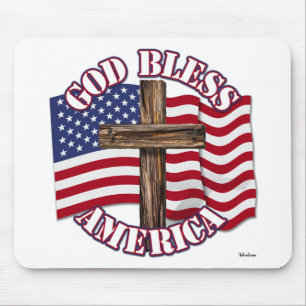 Tapis De Souris God Bless American with Usa Flag & Cross
