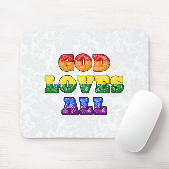 Tapis De Souris "God Loves All" Gay/LGBTQIA+/Queer Christian Pride (Avec souris)