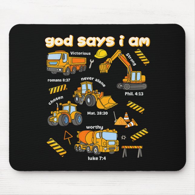 Tapis De Souris God Says I Am Christian Bible Verses Boys Construc (Devant)