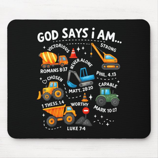 Tapis De Souris God Says I Am Christian Bible Verses Boys Construc (Devant)