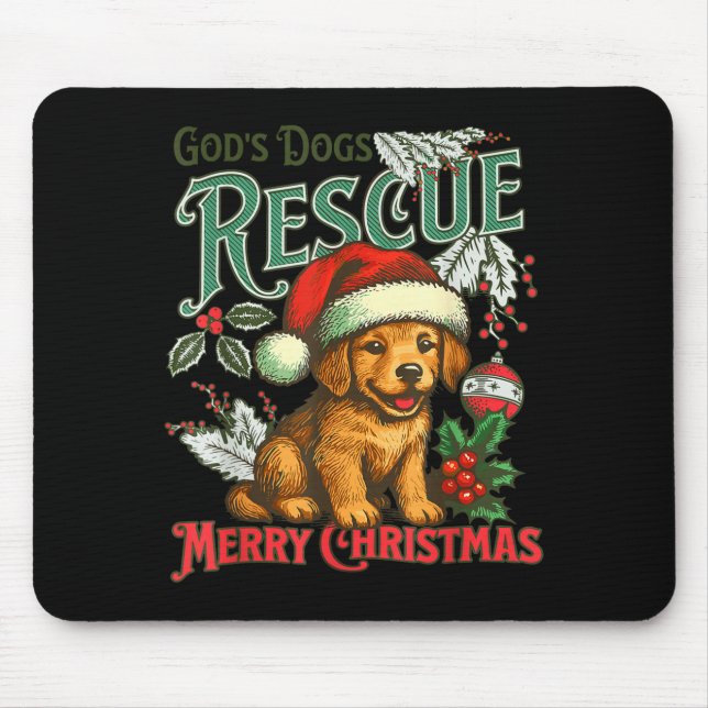 Tapis De Souris God's Dogs Rescue Christmas Santa Golden Retriever (Devant)