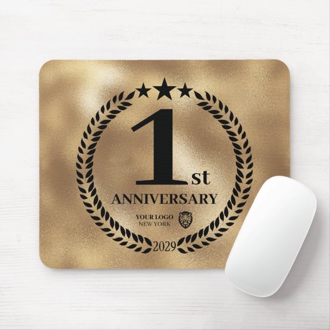 Tapis De Souris Gold 1er anniversaire logo d'entreprise commémorat (Avec souris)