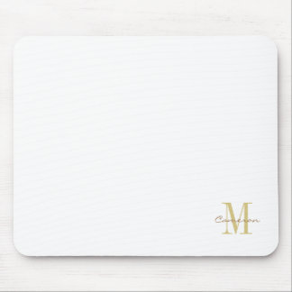 Tapis De Souris Gold blanc initial et nom personnalisé
