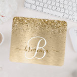 Tapis De Souris Gold Brushed Metal Glitter Monogram Name<br><div class="desc">Easily personalize this trendy chic mouse pad design featuring pretty gold sparkling glitter on a gold brushed metallic background.</div>
