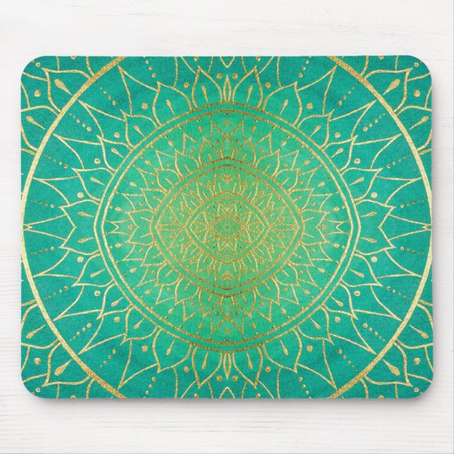 Tapis De Souris Gold Emerald Green Main dessinée Mandala (Devant)