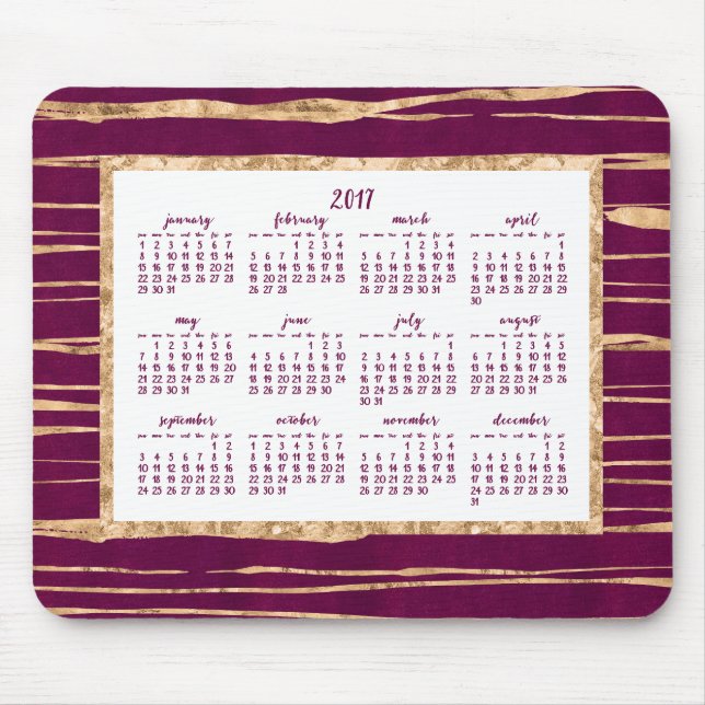 Tapis De Souris Gold Foil Calendrier annuel 2017 Magenta Mouse Pad (Devant)