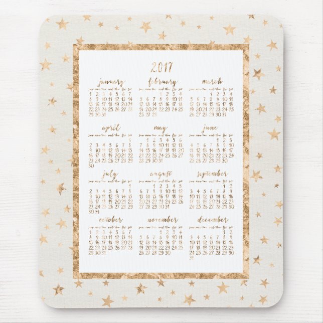 Tapis De Souris Gold Foil Stars Calendar 2017 Mouse Pads Cream (Devant)