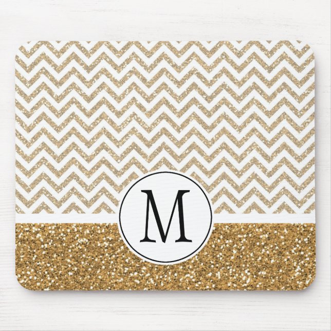Tapis De Souris Gold Glam Faux Parties scintillant Chevron (Devant)