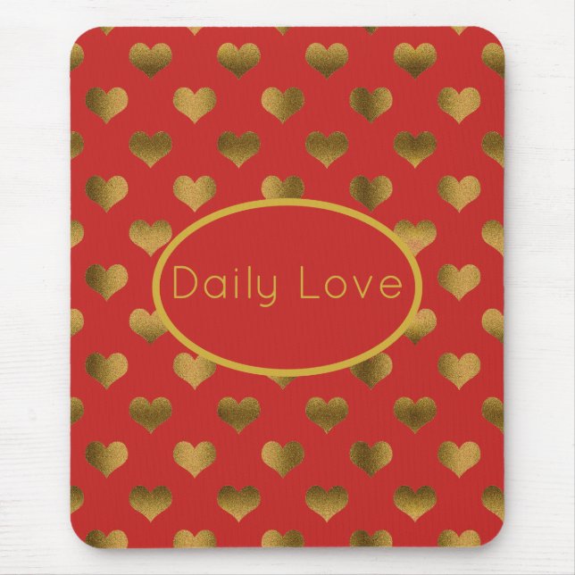 Tapis De Souris Gold Hearts sur Red Personnalisable (Devant)