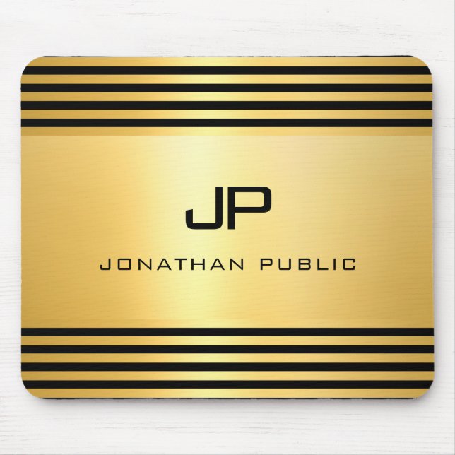 Tapis De Souris Gold Look Black Moderne Élégant Monogramme (Devant)