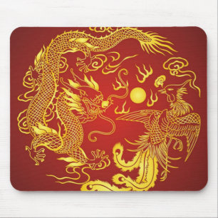 Tapis De Souris Gold Red Dragon Phoenix Chinese Wedding Favor