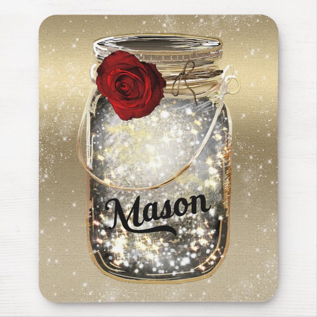 Tapis De Souris Gold Sparkle Glam Red Rose Mason Jar (Devant)
