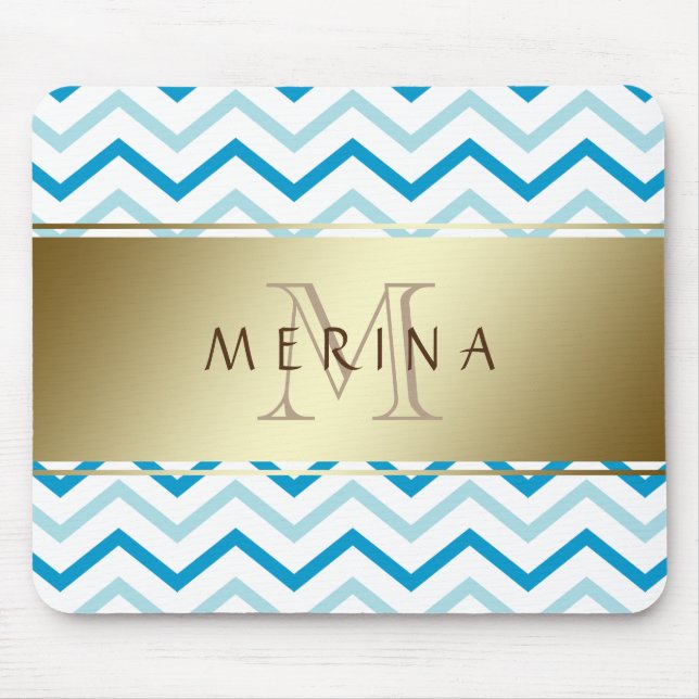 Tapis De Souris Gold Turquoise Beach Chevron Motif Monogram (Devant)