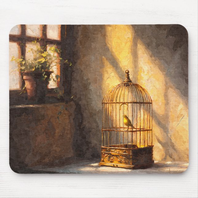 Tapis De Souris Golden Birdcage Sunlight Window Mousepad (Devant)