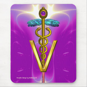 Tapis De Souris GOLDEN CADUCEUS VETERINARY SYMBOL / Pink Purple