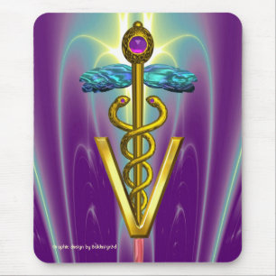 Tapis De Souris GOLDEN CADUCEUS VETERINARY SYMBOL /  Purple Green