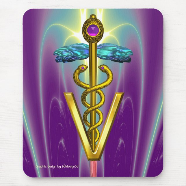 Tapis De Souris GOLDEN CADUCEUS VETERINARY SYMBOL /  Purple Green (Devant)