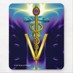 Tapis De Souris GOLDEN CADUCEUS VETERINARY SYMBOLE / Blue Purple