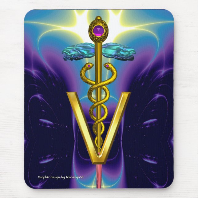 Tapis De Souris GOLDEN CADUCEUS VETERINARY SYMBOLE / Blue Purple (Devant)