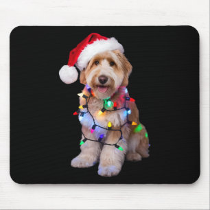 Tapis De Souris Golden Doodle au chapeau de Père Noël enveloppé da
