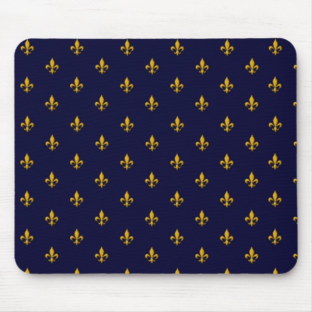 Tapis De Souris Golden Fleur de Lis sur Navy Blue (Devant)