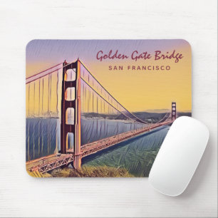 Tapis De Souris Golden Gate Bridge San Francisco Peinture Vintage