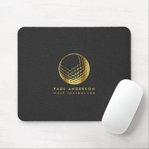 Tapis De Souris Golden Golf Ball Logo Elegant Golfer Monogramme