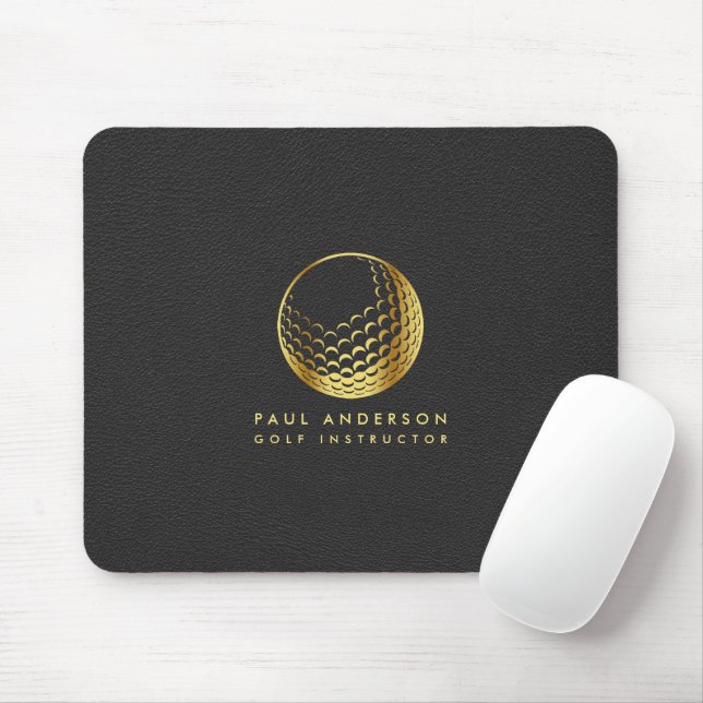 Tapis De Souris Golden Golf Ball Logo Elegant Golfer Monogramme (Avec souris)