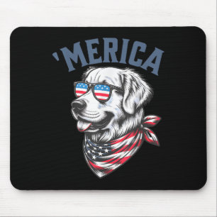 Tapis De Souris Golden Retriever 4 juillet Merica Usa Lunettes de