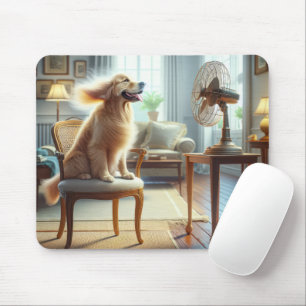 Tapis De Souris Golden Retriever assis devant le ventilateur