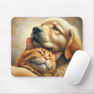 Tapis De Souris Golden Retriever Avec Chat Ginger