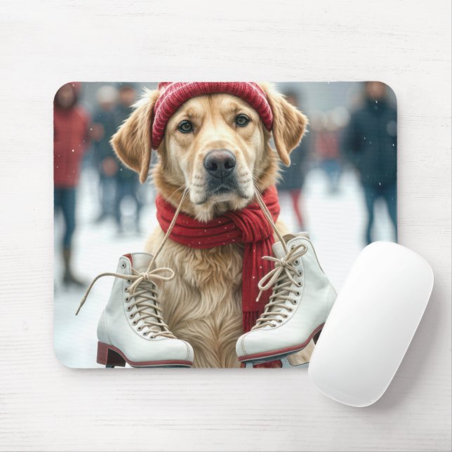 Tapis De Souris Golden Retriever Avec Patinage Sur Glace (Avec souris)