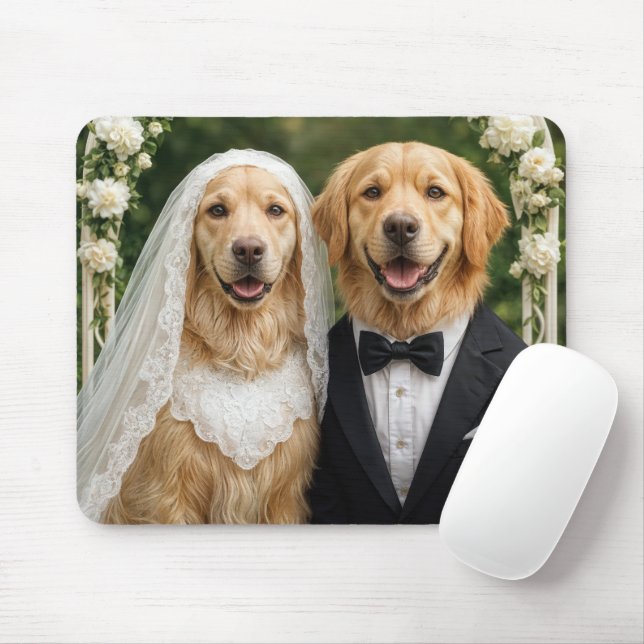 Tapis De Souris Golden Retriever Bride and Groom (Avec souris)