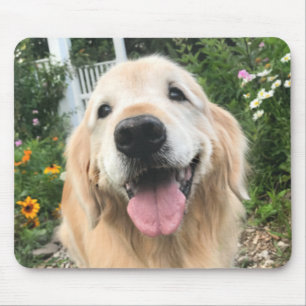 Tapis De Souris Golden Retriever Chien dans le jardin de fleurs