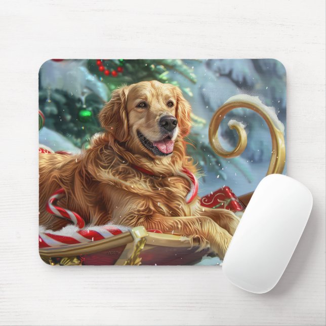 Tapis De Souris Golden Retriever Chien Festif de Noël (Avec souris)