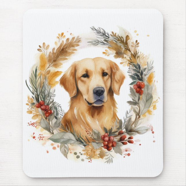 Tapis De Souris Golden Retriever Christmas Wreath Festive Pup (Devant)
