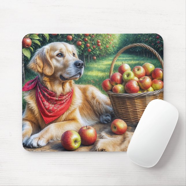Tapis De Souris Golden Retriever dans Apple Orchard (Avec souris)