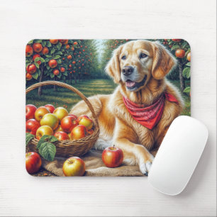 Tapis De Souris Golden Retriever dans Apple Orchard